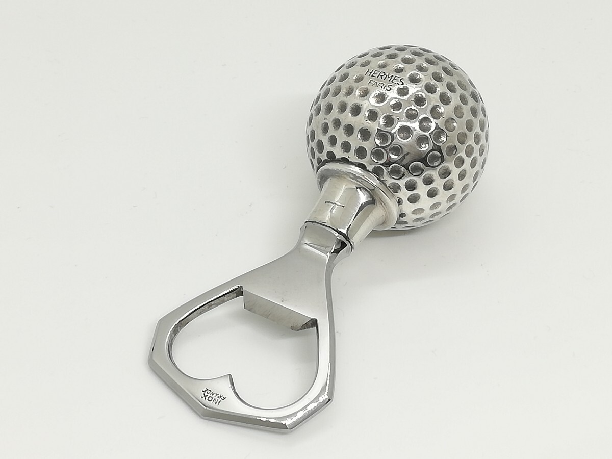 HERMES Bottle Opener Silver Golf Ball Design Used Condition