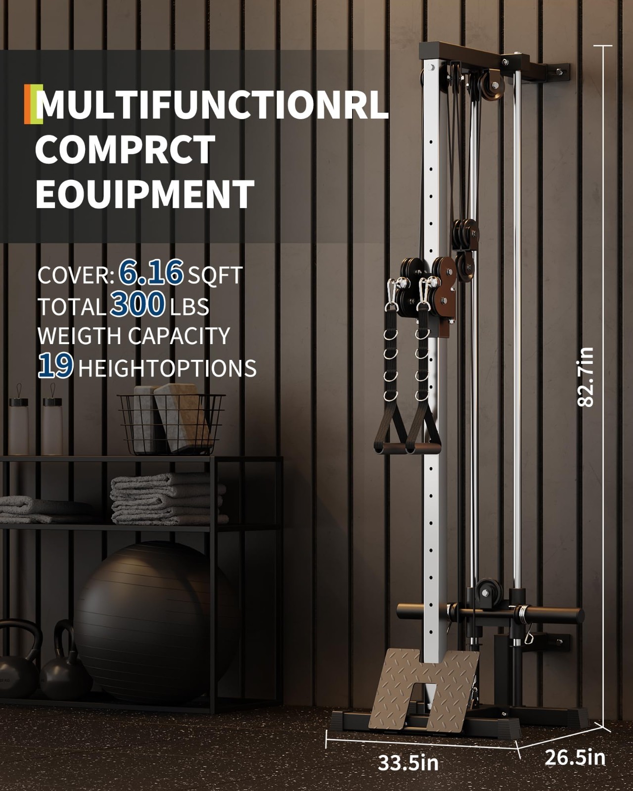 Wall Mount Cable Station LAT Pulldown Machine w/19 Positions Dual Pulley
