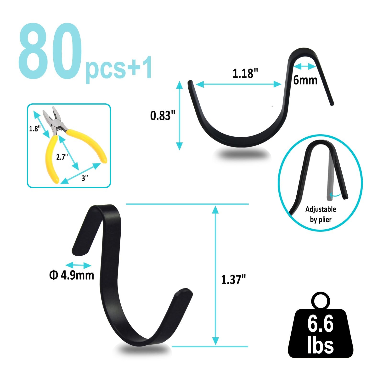 Black Pegboard J Hooks - 80pcs Metal Peg Board Hooks for Hanging, Pegboard Wa...