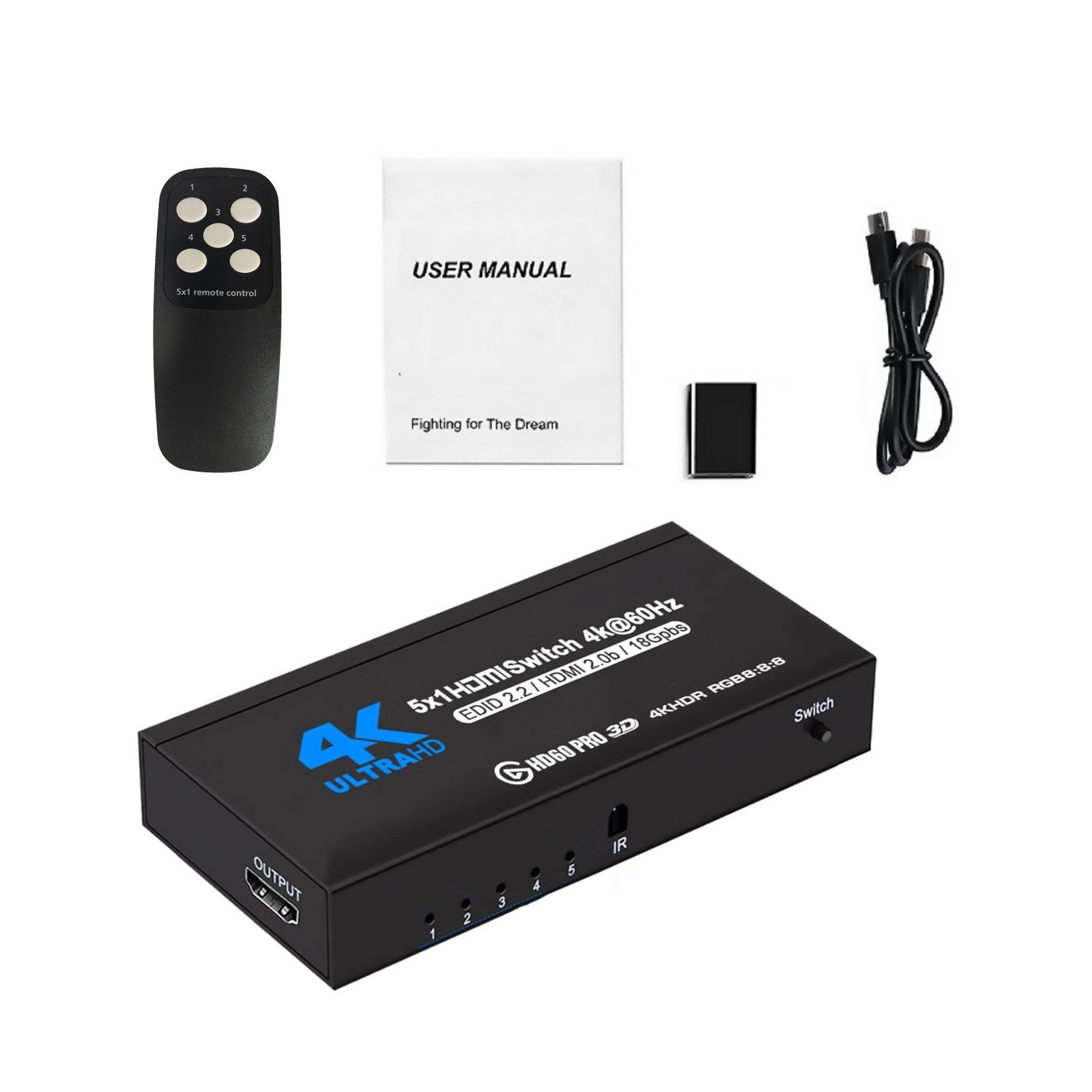 5 in 1 out HDMI Switch 4K 60Hz HDMI 2.0 Switcher For PS3/PS4/PS5, for Xbox 360