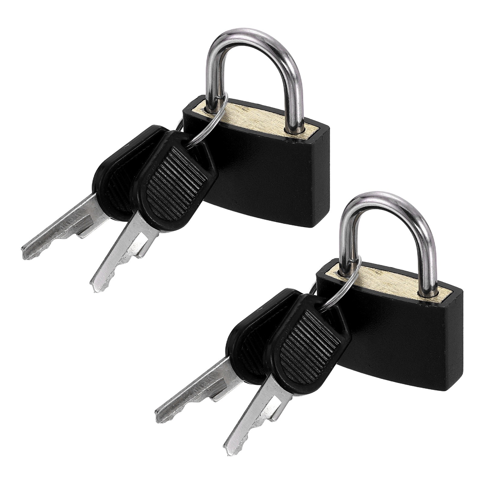 2Pcs 1-3/16" 1.4" Length Keyed Padlock ABS Covered Brass Luggage Lock Black