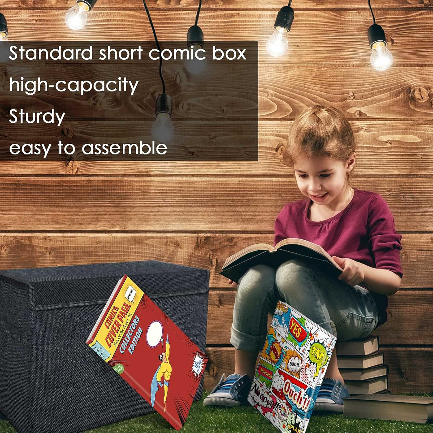 Comic Book Storage, Box 15.5" X 7.5" X 11.3", Collapsible Comic Short Box with L