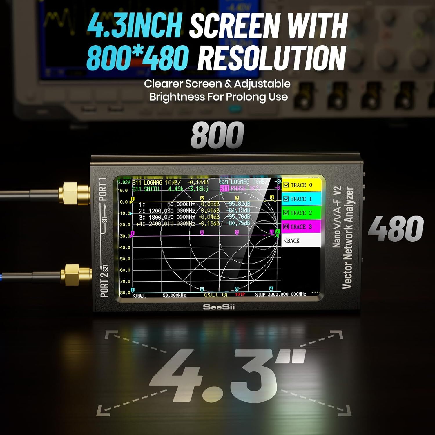 4.3" 50KHz-3GHz NanoVNA-F V2 UHF HF VNA VHF Vector Network Antenna Analyzer