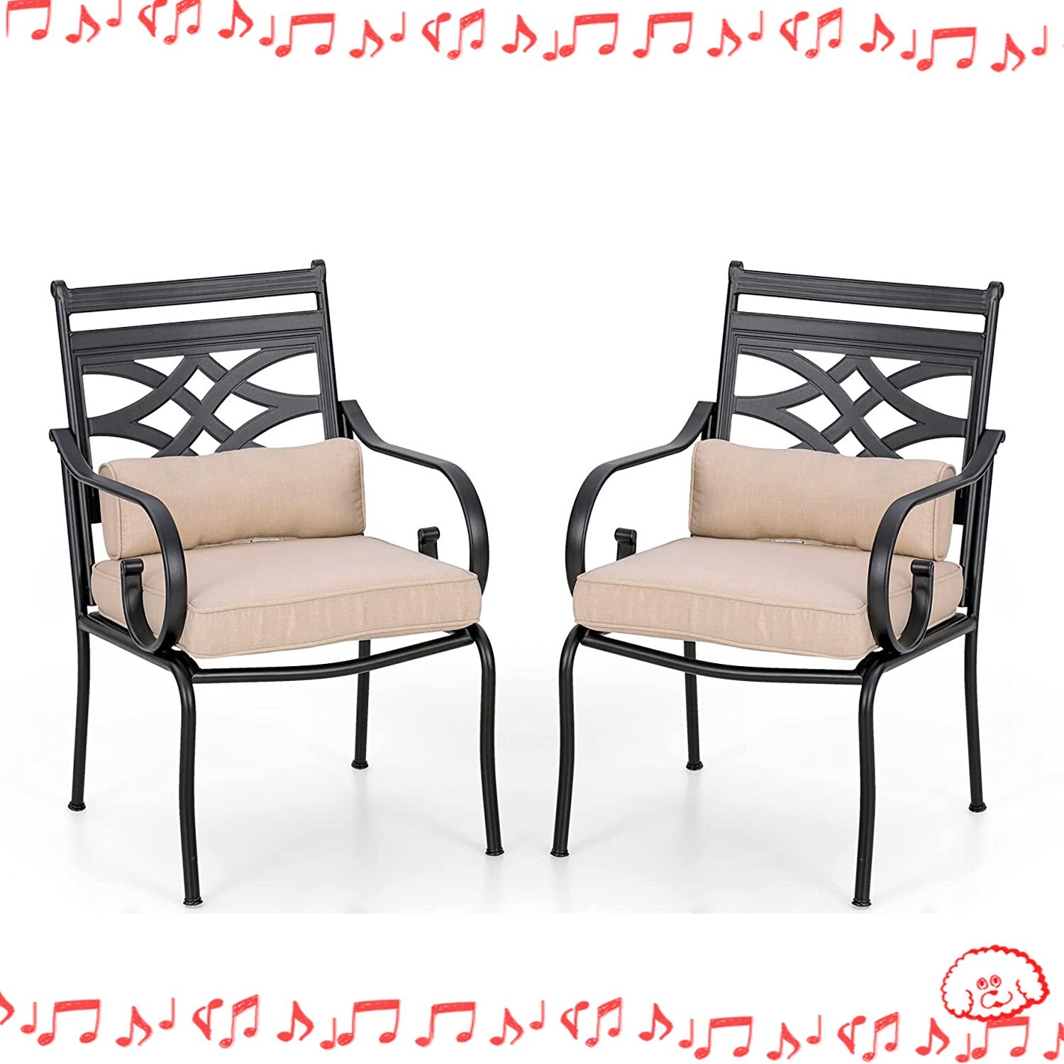 Patio Dining Chair Set of 2 Outdoor Furniture High Back w/ Cushion