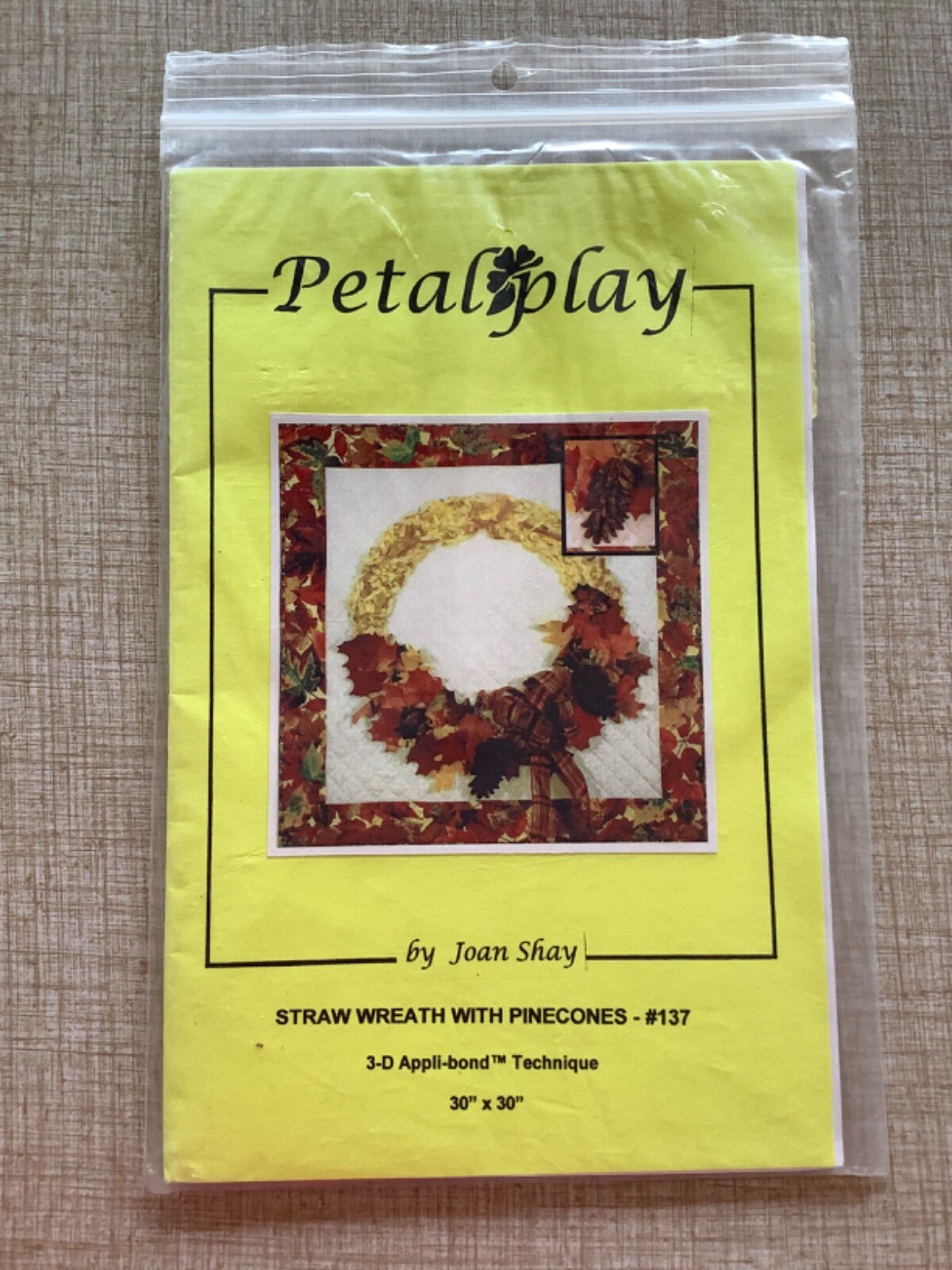 Petal Play STRAW WREATH w/PINECONES Wall Hanging QUILT PATTERN Autumn Home Decor