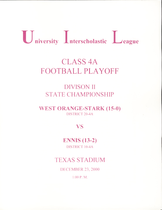 2000 4A Stark vs Ennis State Championship Program