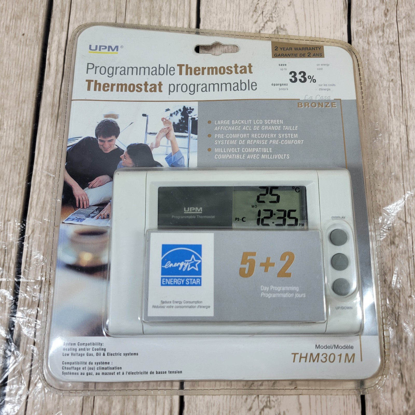 UPM Programmable Thermostat THM301M Bronze Sealed Backlit LCD Energy Star