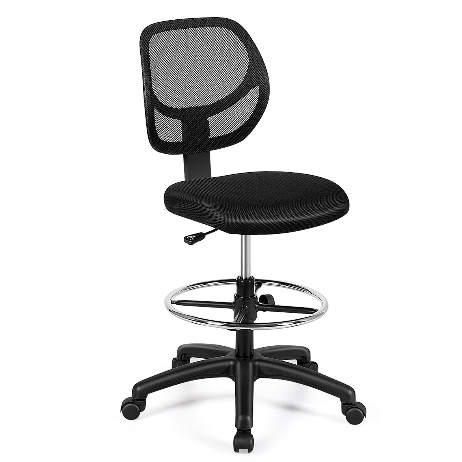 Mesh Drafting Armless Chair w/Footrest Mid Back Office Chair Adjustable Height