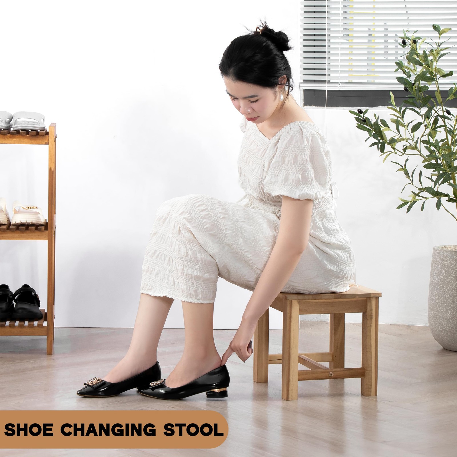 12 Inch Wooden Step Stool Small Nature Beach Chair Under Desk Indoor Acacia W...