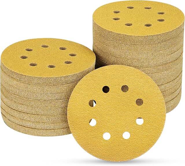 180Grit 8 Hole 5" Gold Sanding Discs  Hook & Loop Sandpaper for DA Sanders