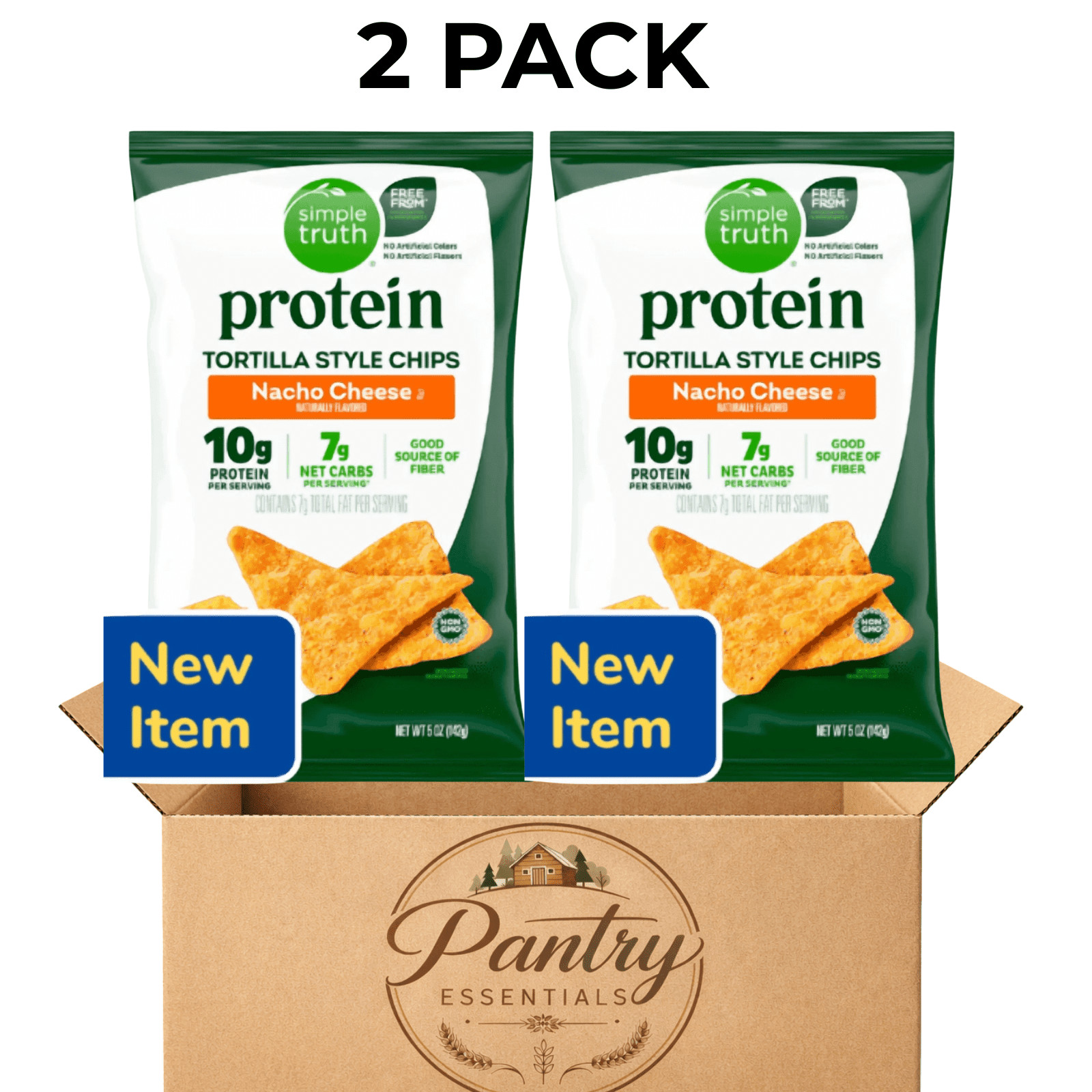 Simple Truth Protein Tortilla Style Chips, Nacho Cheese, 5 OZ, 2 Pack