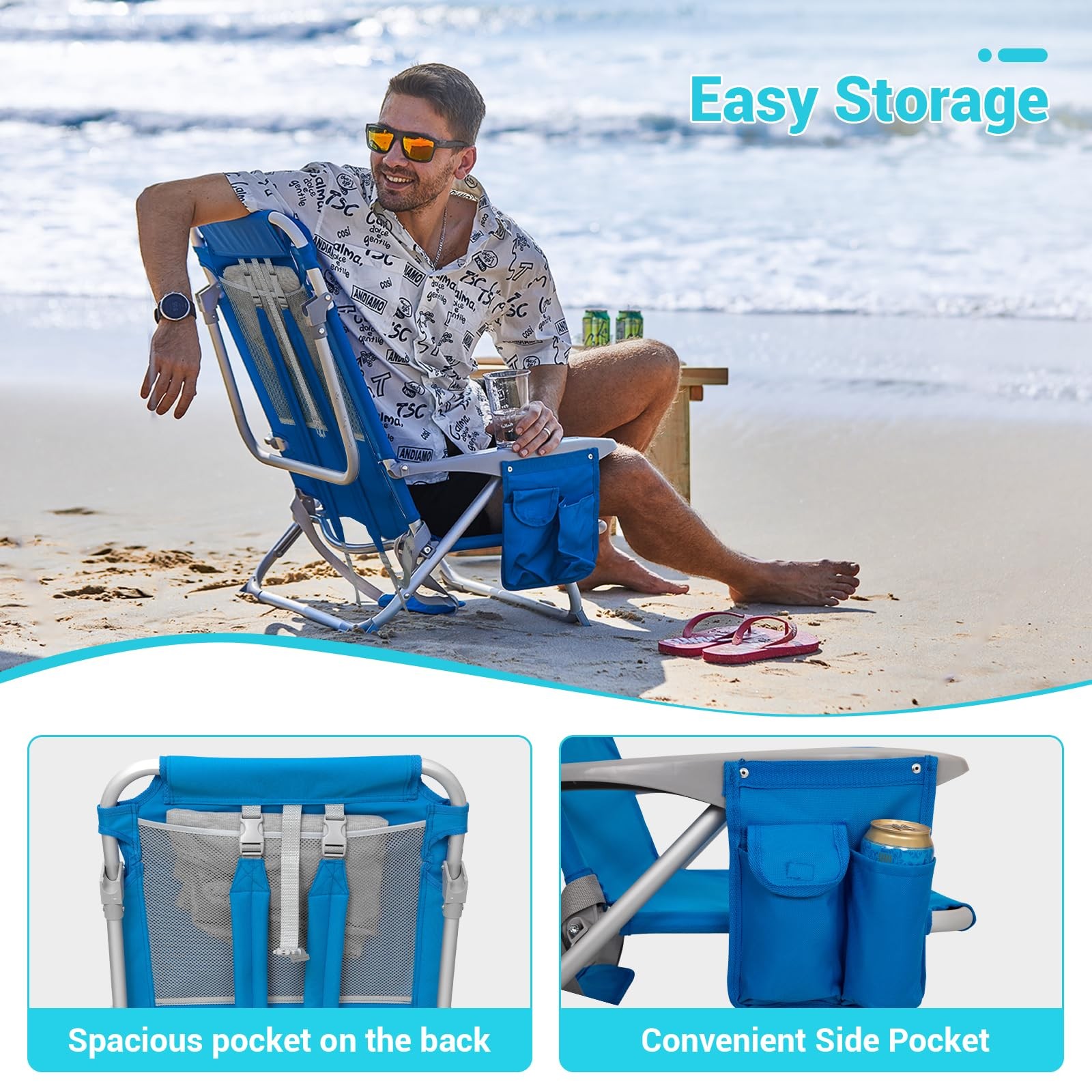 #WEJOY Lightweight Low Beach Chair for Adults, 4-Position Aluminum Folding Ca...