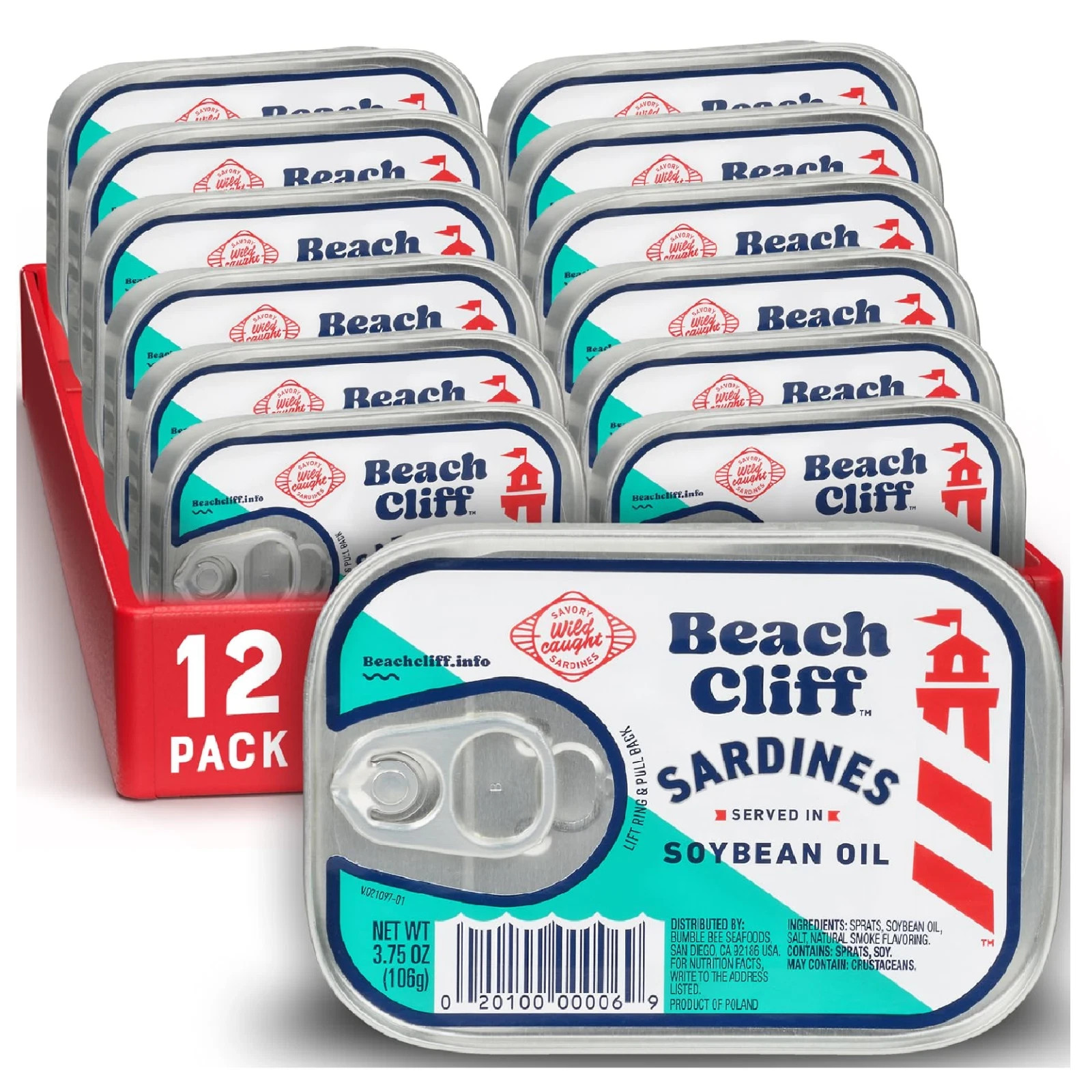 Beach Cliff Wild Caught Sardines in Soybean Oil 3.75 oz Can Pack of 12
