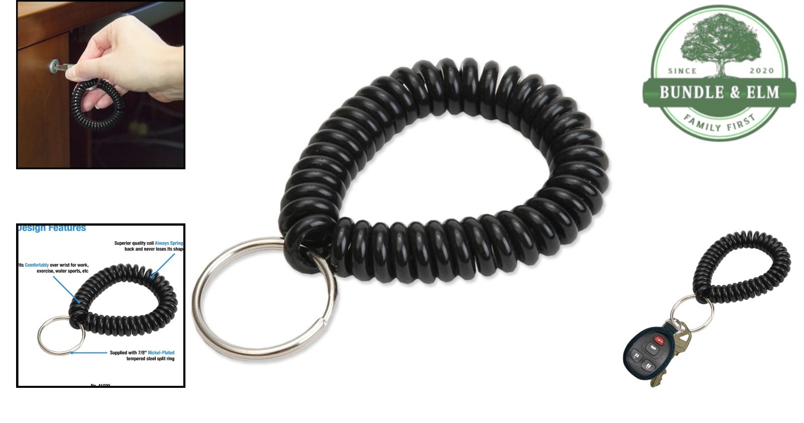 Flexible Wrist Coil Key Chain Bracelet, Adjustable Key Ring for Adults
