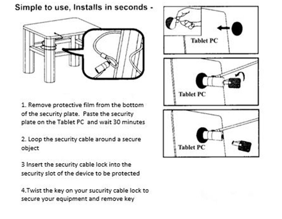 Adhesive Security Plate with Slot for Cables To Lock Down Laptops, Tablets