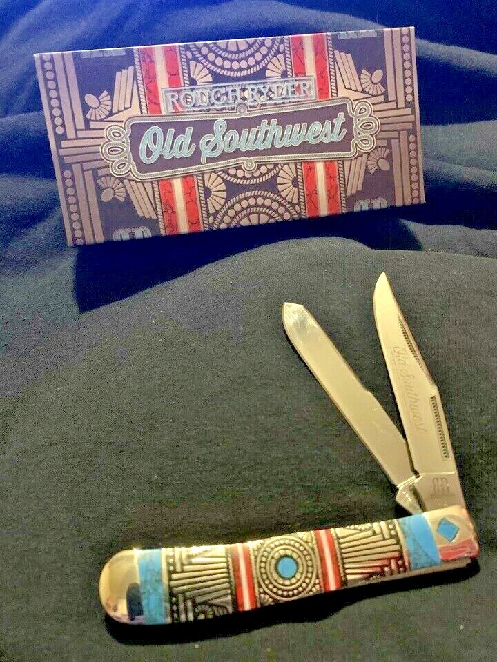 Old Southwest Pocket Knife Trapper Turquoise Handle Rough Ryder 1755