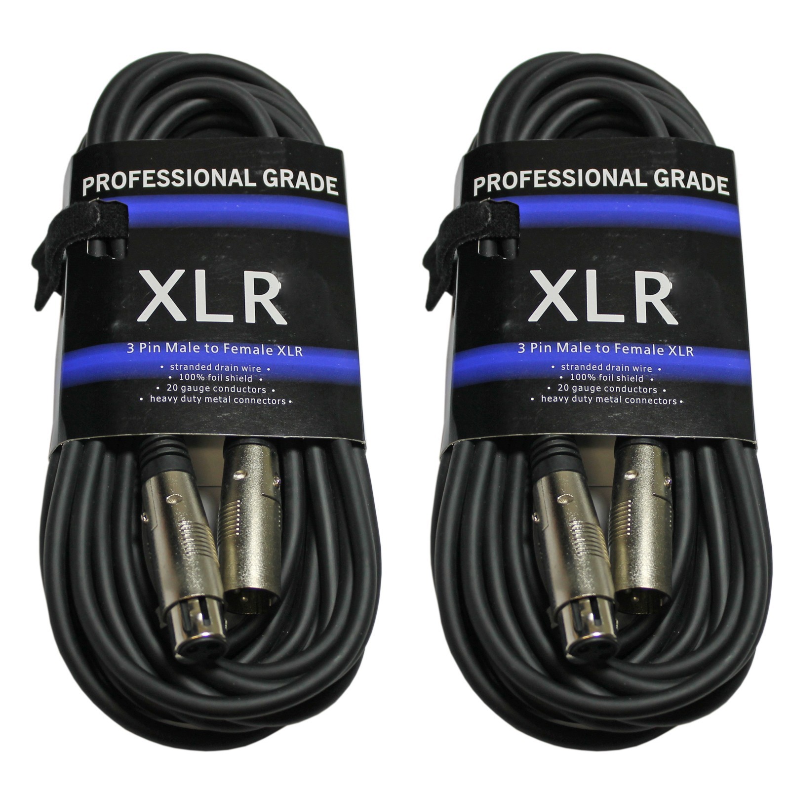 2PACK 15 ft foot high quality 20 GA GAUGE XLR MALE TO FEMALE MIC CABLE DMX CORD