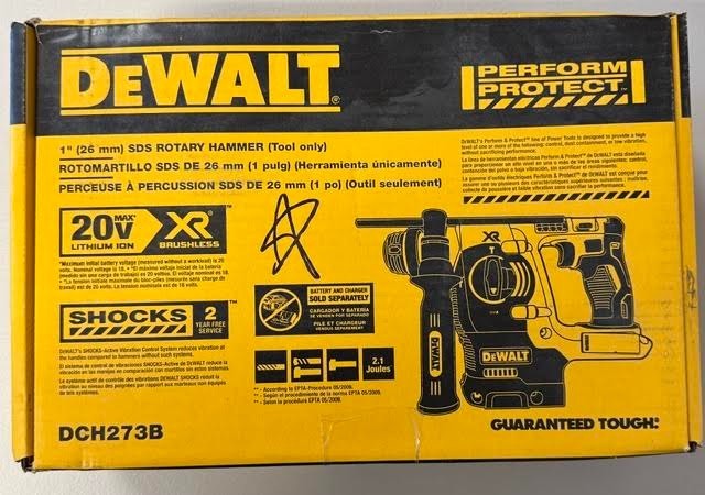 DEWALT DCH273B 20V 1" XR Brushless Cordless SDS Plus L-Shape Rotary Hammer