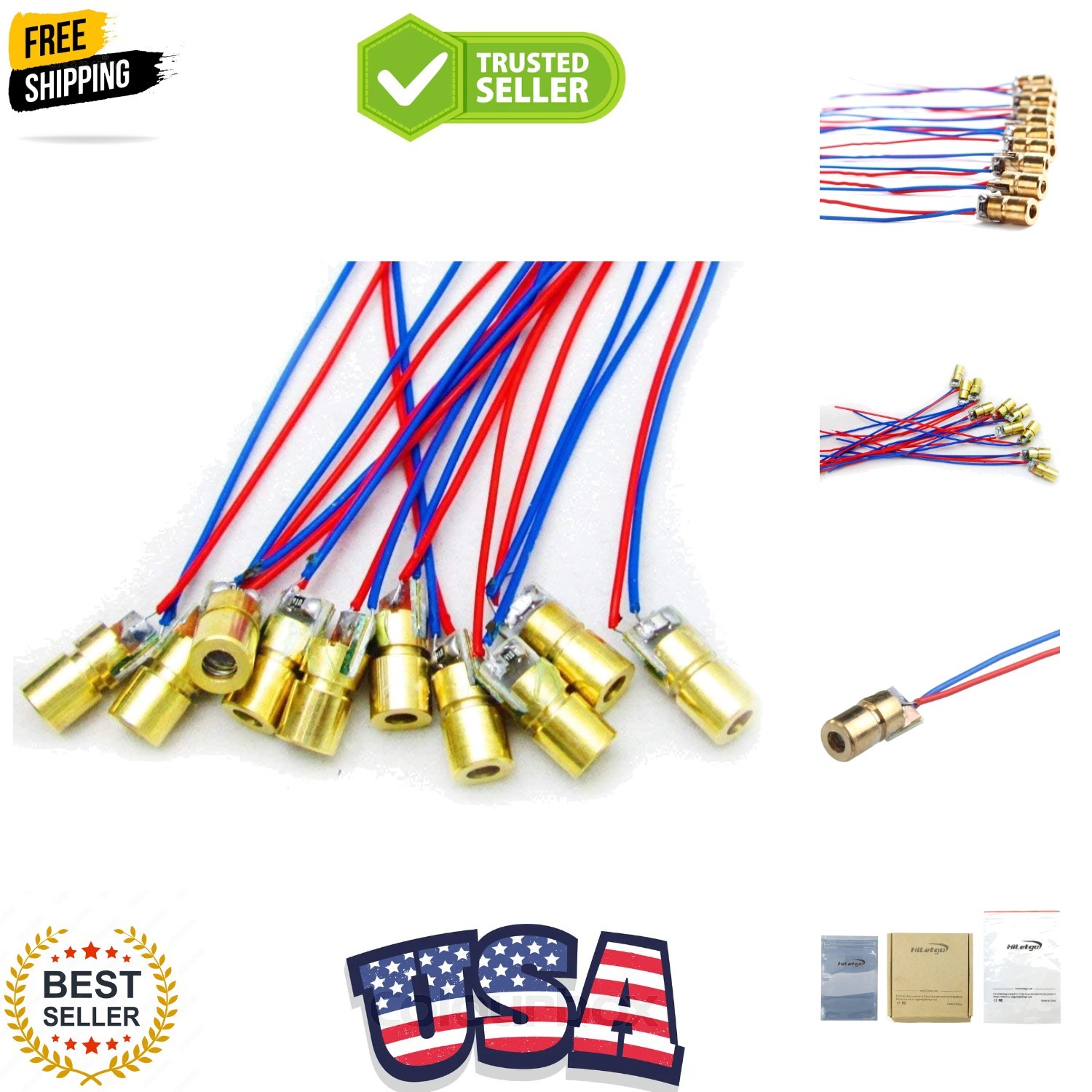 10pcs 5V 650nm 5mW Red Dot Laser Head Red Laser Diode Laser Tube with Leads H...