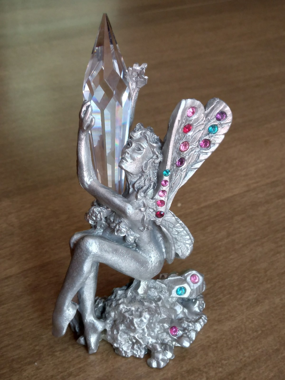 Vintage Comstock CCI 4163 Pewter Fairy Nymph Figurine Crystal Prism Rhinestones