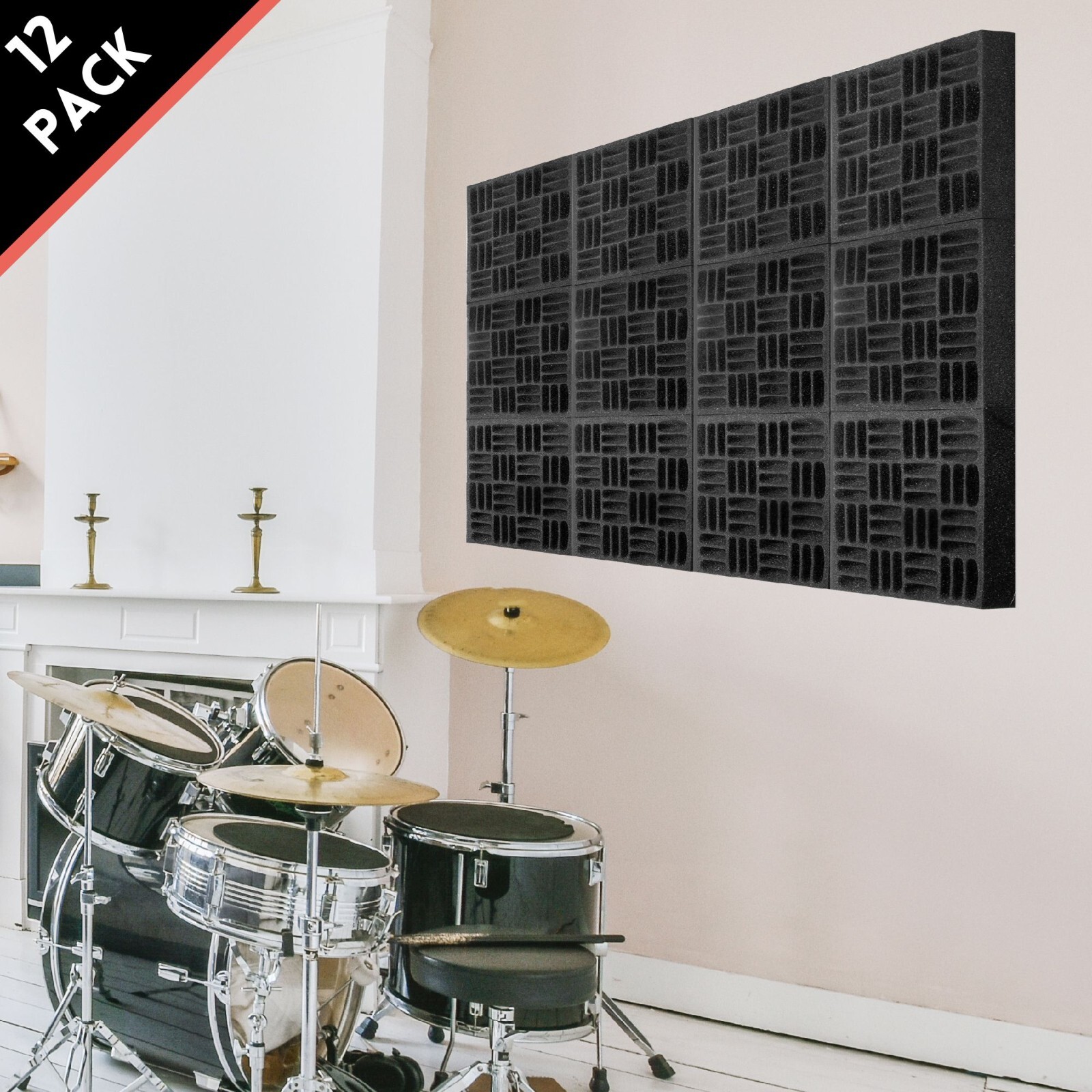 Foroomaco Grid Style Acoustic Panels - 12 Pack (Black)