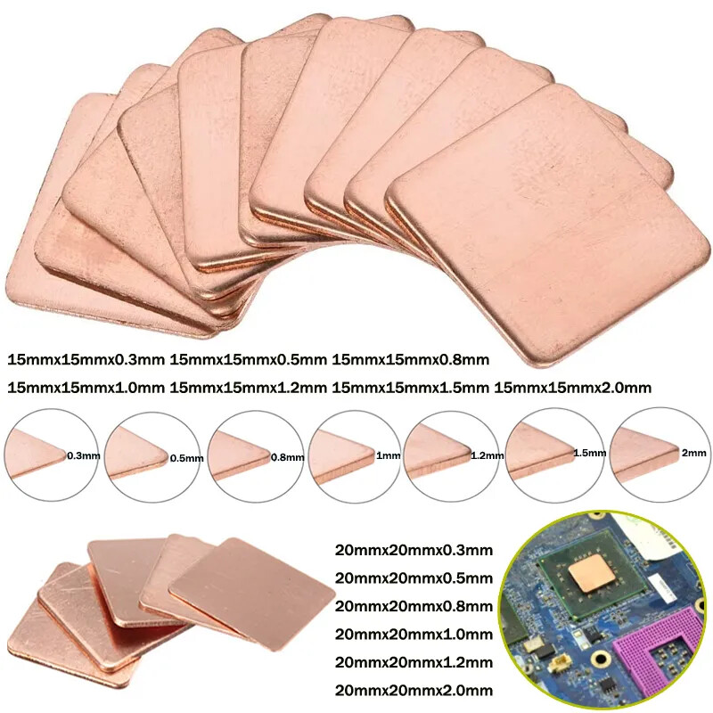 15x15mm/20x20mm Copper Plates Copper Coppers Heatsink CPU GPU VRAM 0.3-2mm