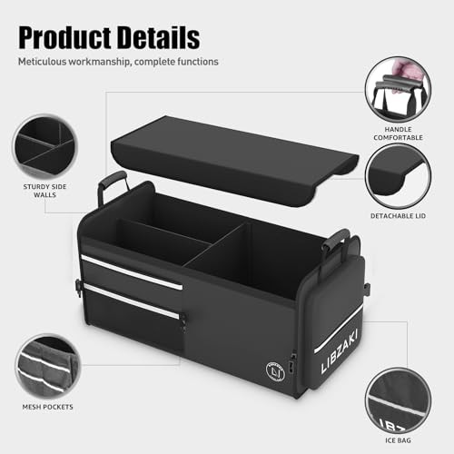 LIBZAKI Car Trunk Storage Organizer, Multi Compartment Standard Black
