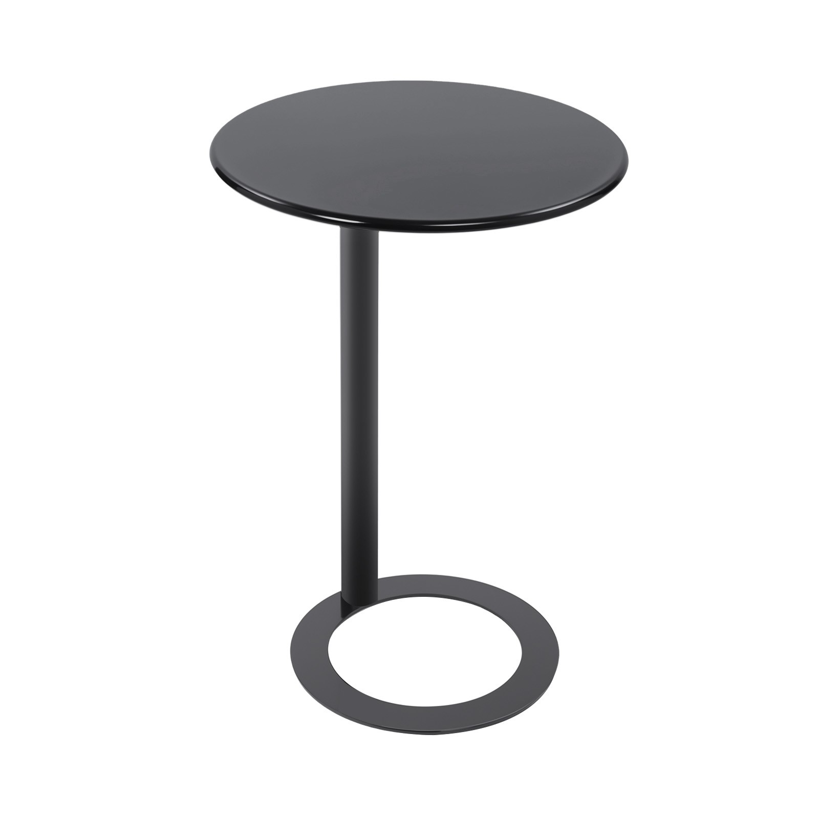 48x69cm Round Side Table Black Side Table for Small Spaces with O-shaped Base