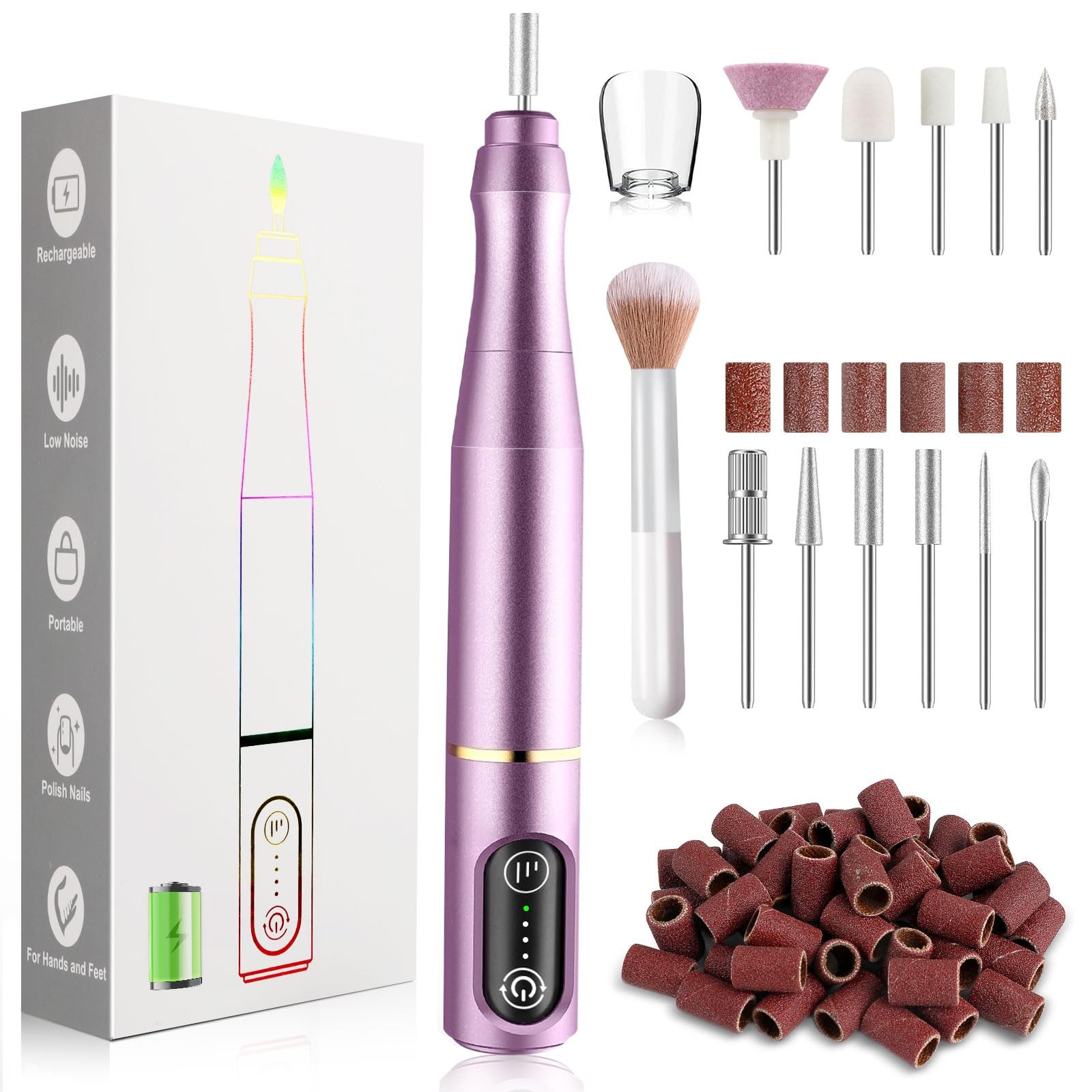 TUOBEO Cordless Nail Drill Electric File Kit, Rechargeable Efile Purple