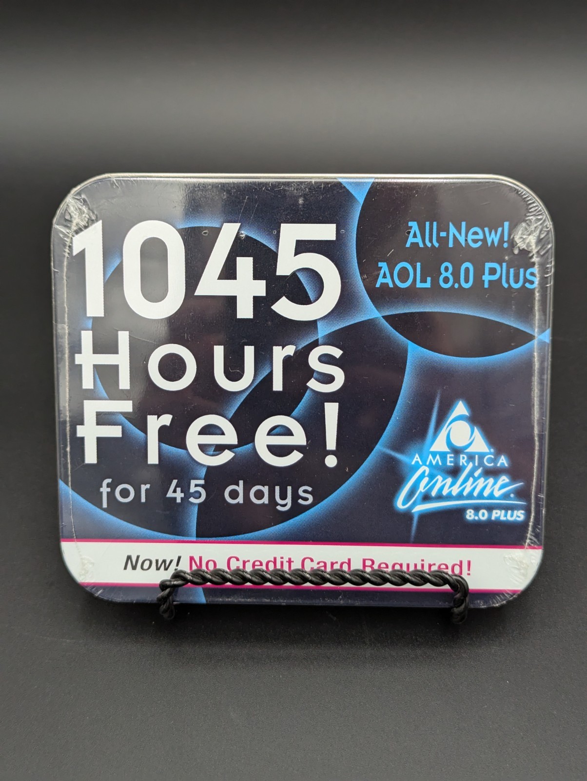 AOL 8.0 1045 Hours Now No Credit Card CD Computer Software Factory Sealed Tin
