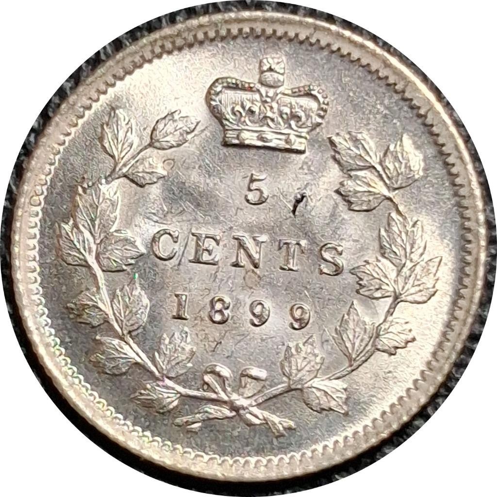 Canada 1899 5 cent old silver coin Gem BU LM12