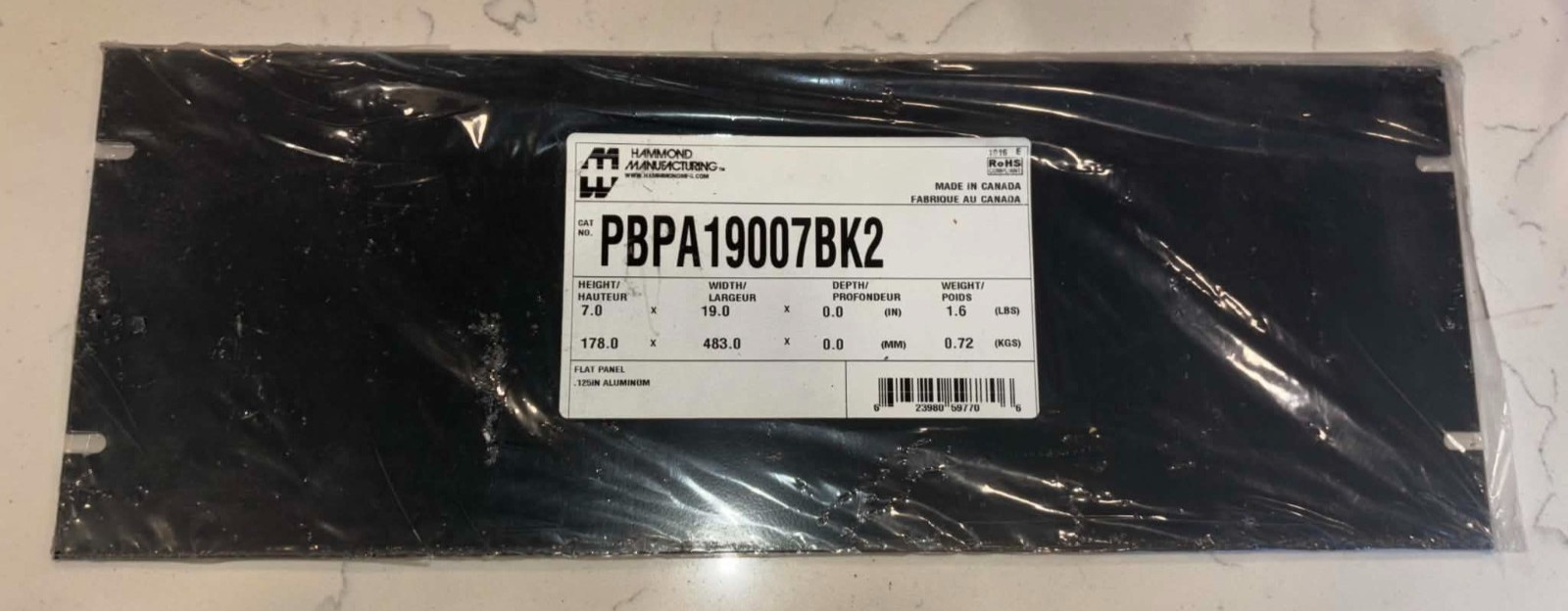 Hammond Manufacturing PBPA19007BK2 Flat Panel .125” Aluminum , 7” x 19"