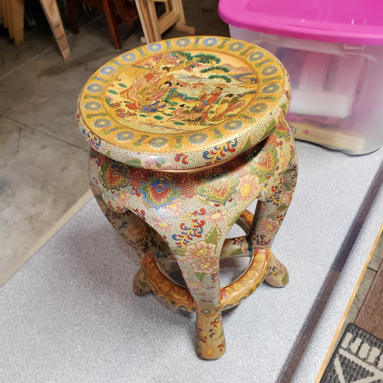 Hard to find - Vintage Regency Gilt Floral Ceramic Stool - Beautiful Piece!