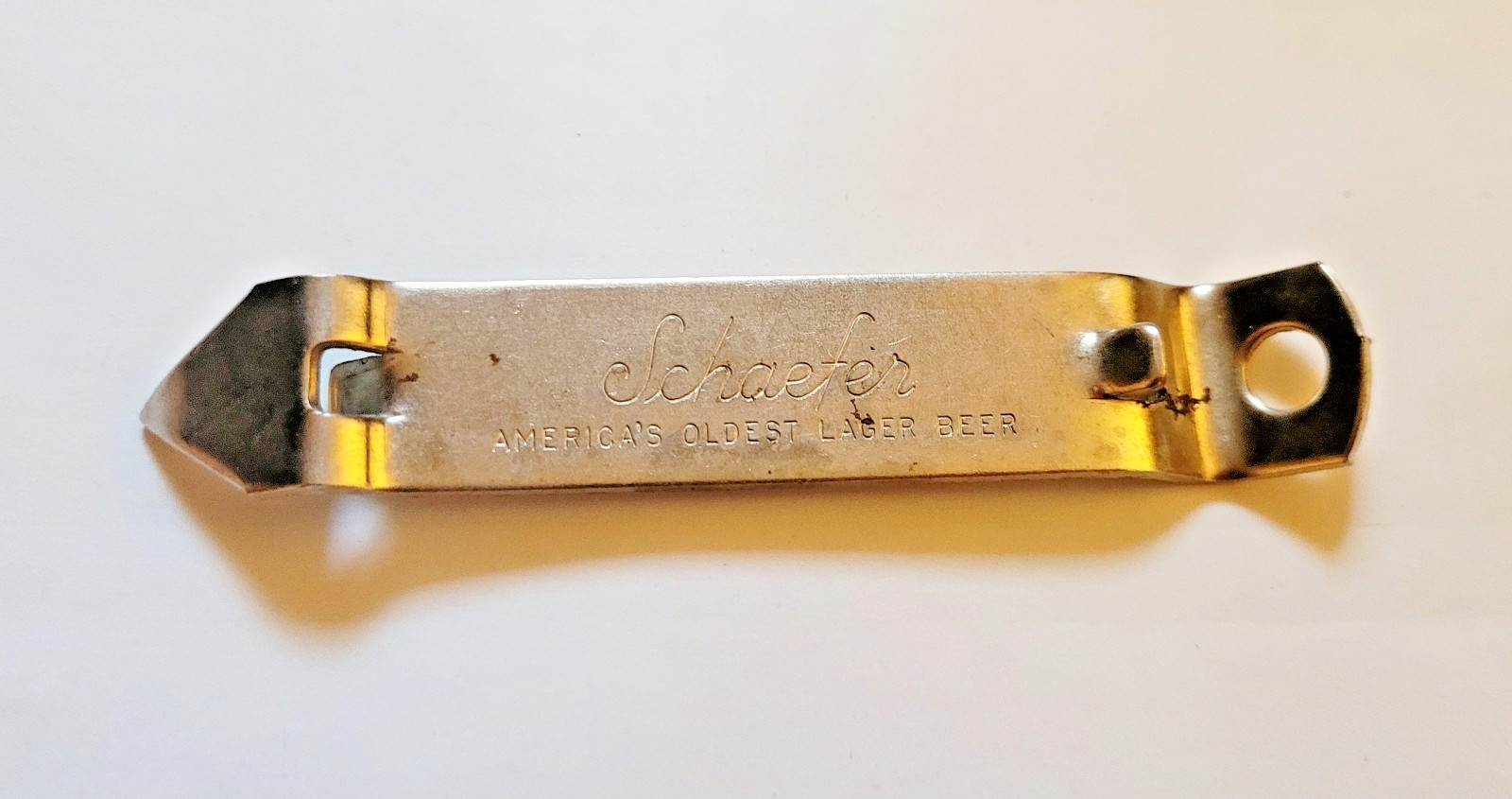 Schafer Lager Beer Bottle Can Opener Vintage Metal 3 3/4 in x 3/4 in Free Shipp