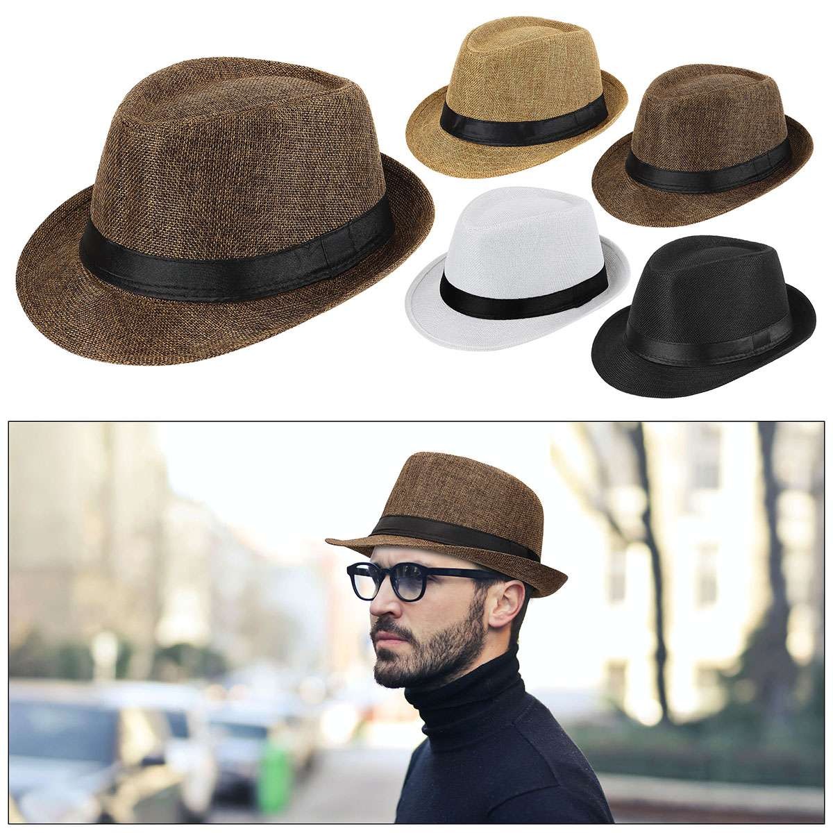 Men Women Straw Jazz Fedora Hat Trilby Cuban Sun Cap Panama Short Brim Summer US