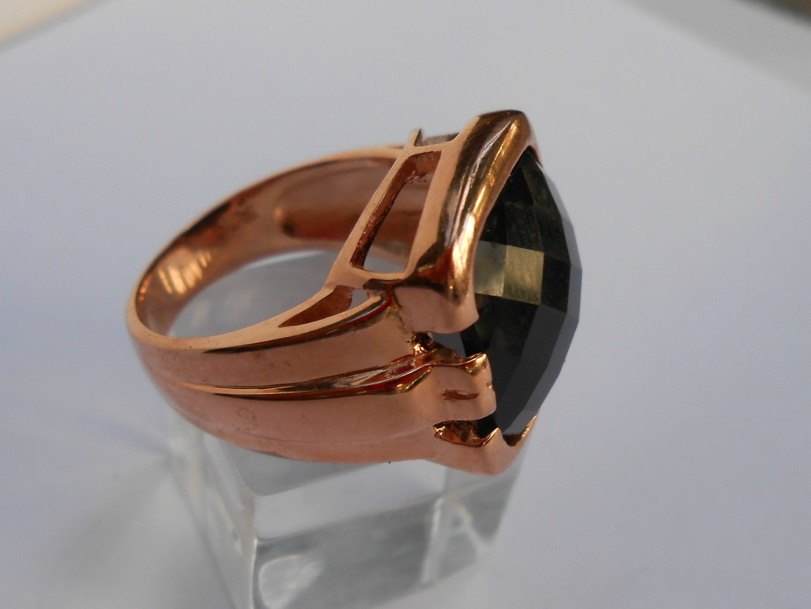 Ring Silver 925 Rose Gold Plated Stone Dark Brown Size 57 to 18.1 mm