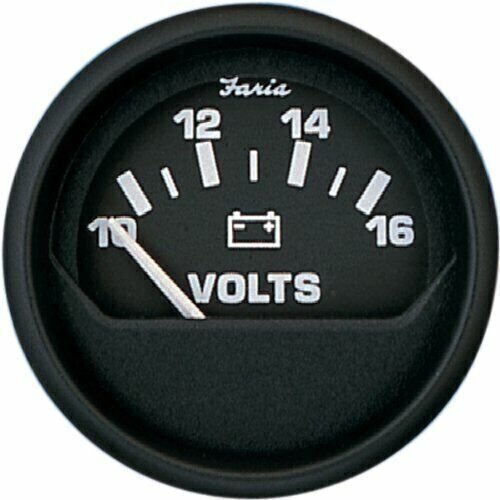 Faria Euro Voltmeter 10-16 VDC Gauge 2" Black Dial w/Bold White Graphics F12821