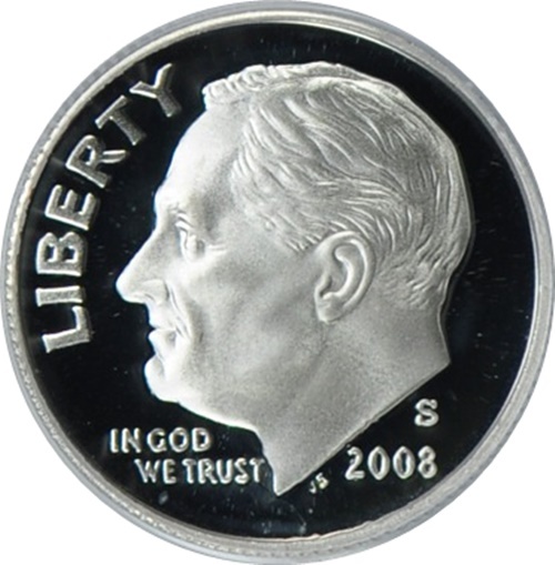 2008 S 90% Silver Roosevelt Dime Deep Cameo Gem Proof