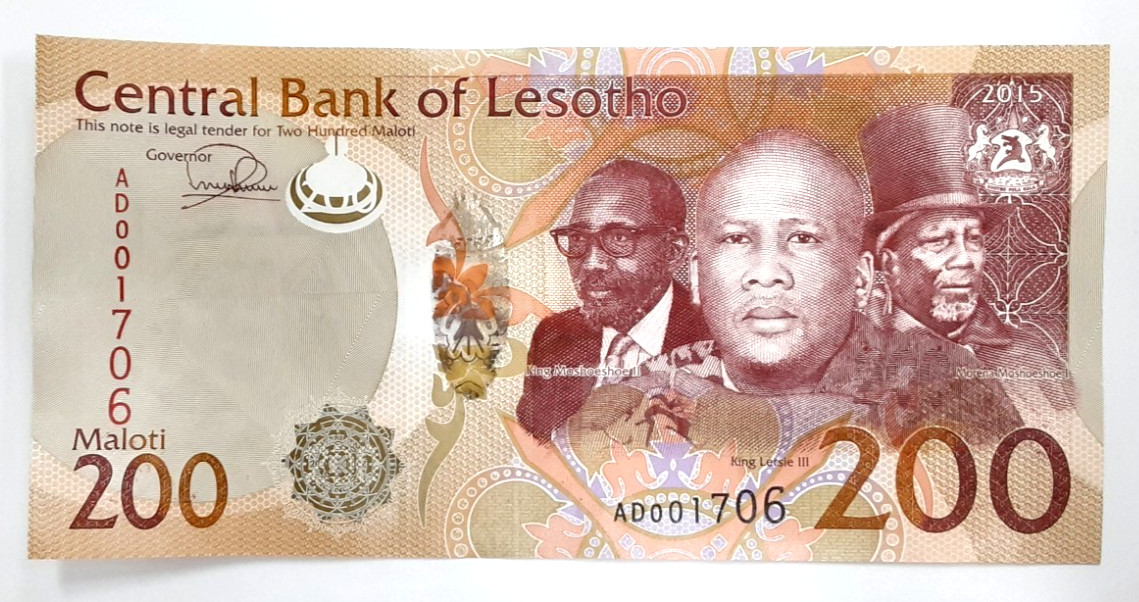 2015 Issue Lesotho 200 Maloti Banknote Pick# 25 CU