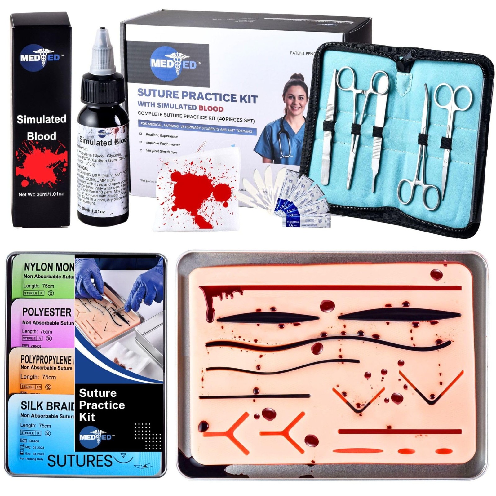MEDED Suture Practice Kit with Blood | Realistic Complete Suture Practice Kit...