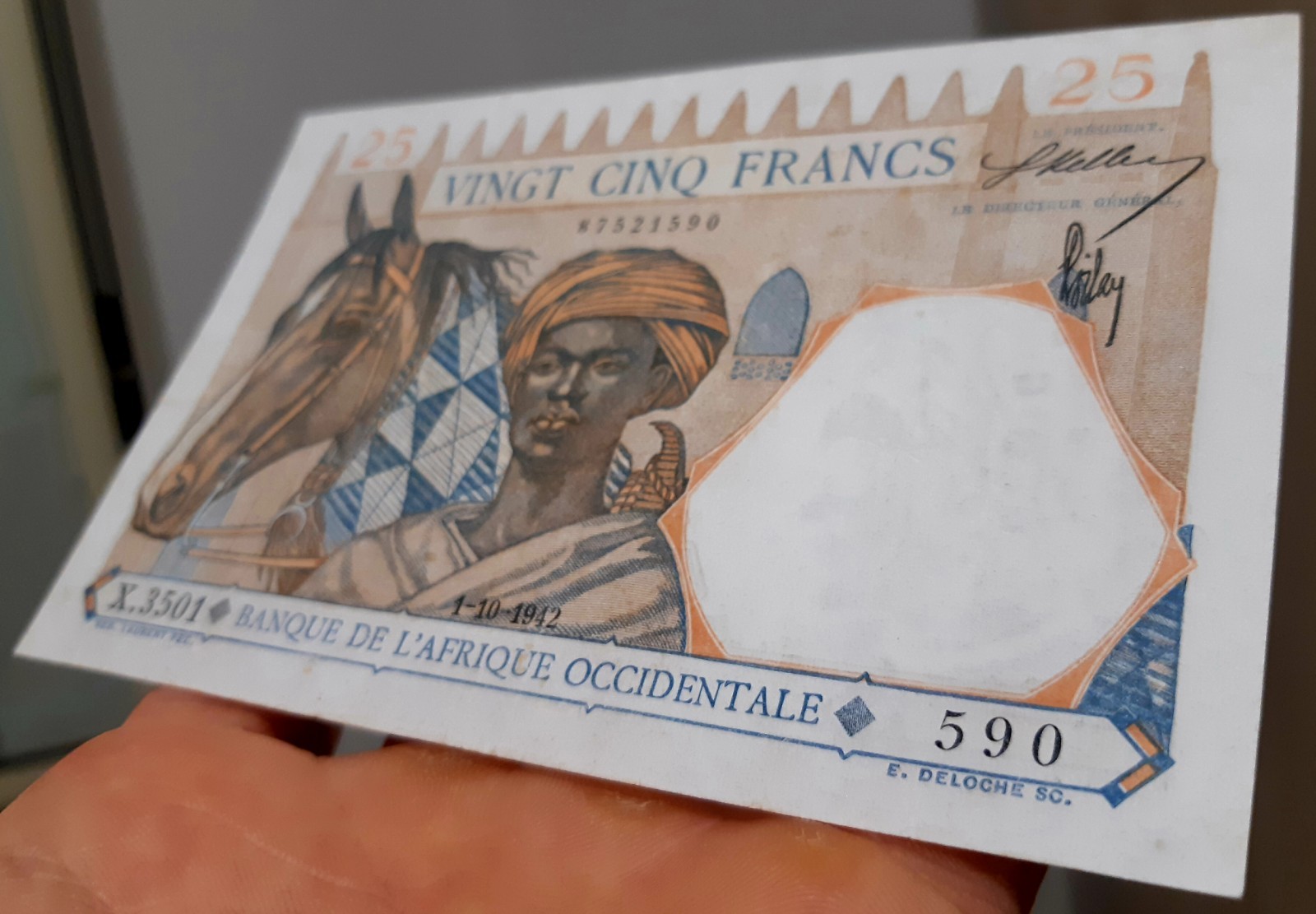 Banknote 25 francs West Africa, Decree 01/10/1942. SPL.