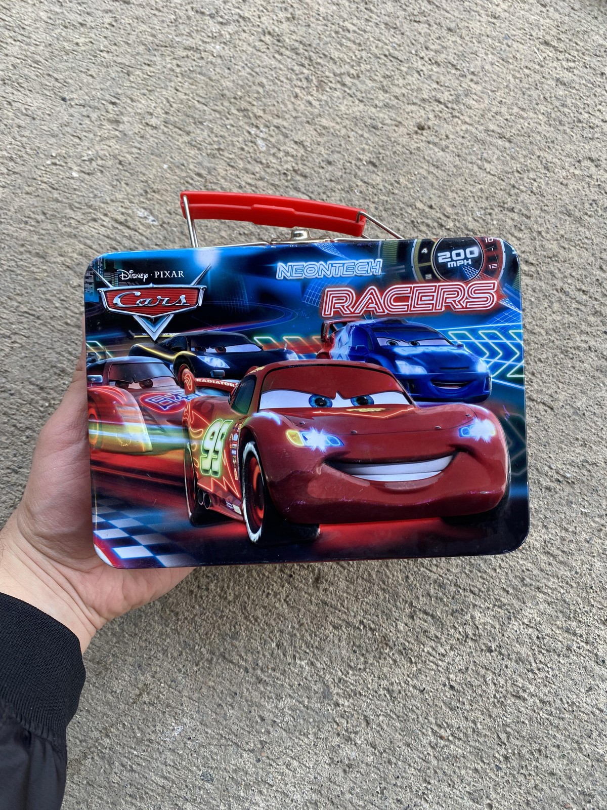 Vintage Disney Pixar Cars Metal Lunchbox Red Kids Tin Made In Spain Collectible