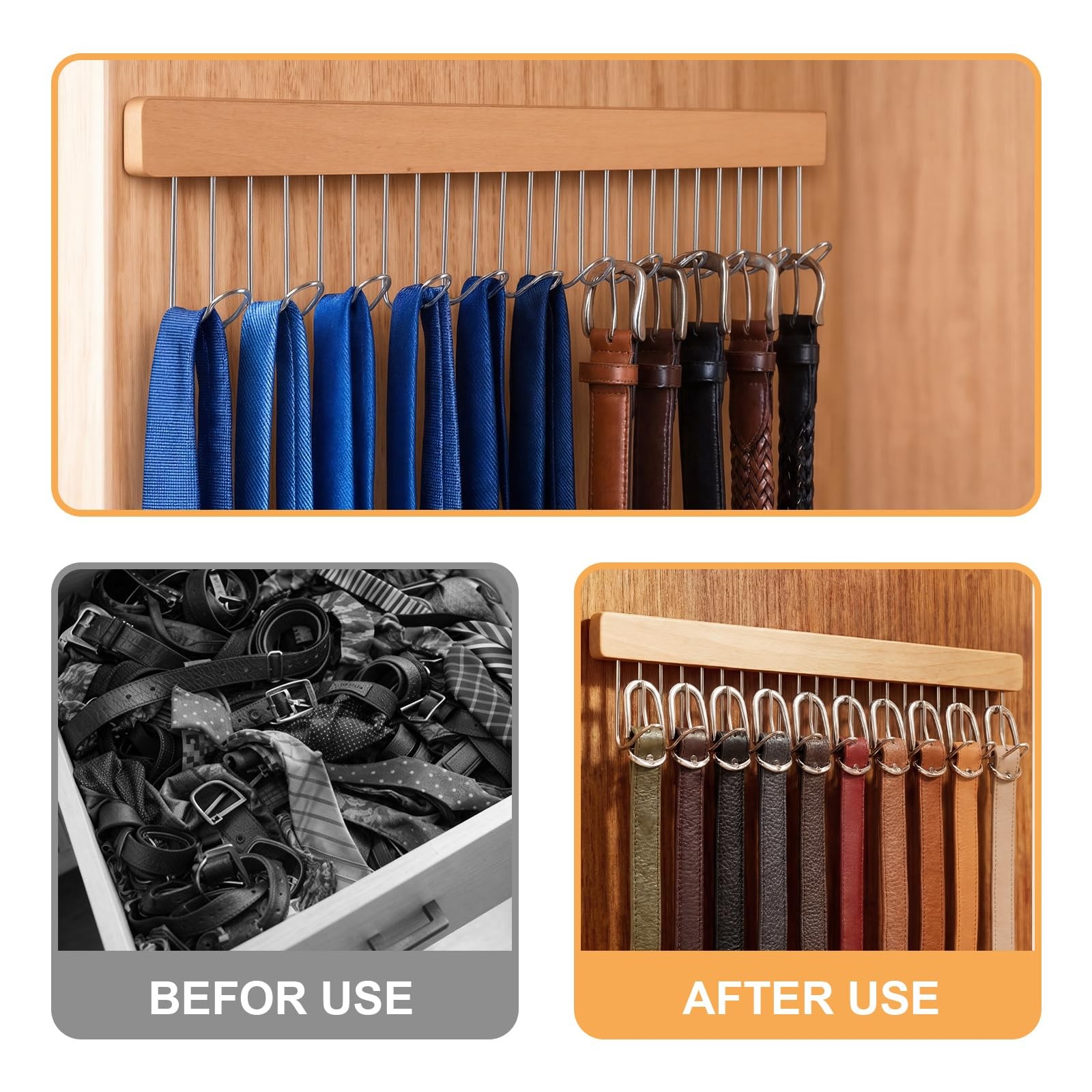 2 Pack Belt Organizer Pull out for Closet Belt Hanger Wall Mounted 16.1 Inch ...