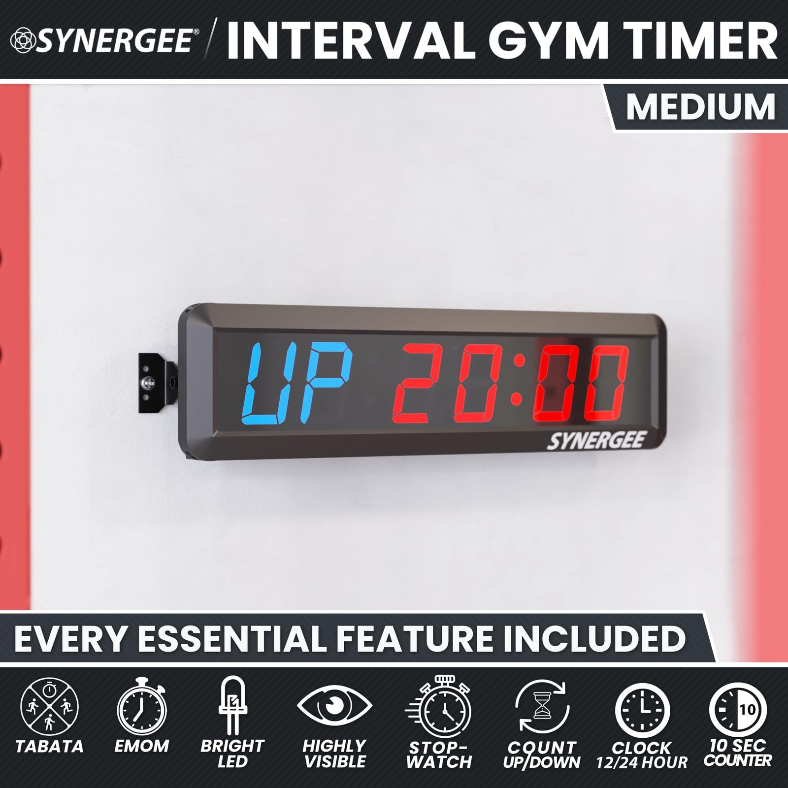 Synergee 16.5' Workout Interval Timer. Programmable Wall Mounted Gym Timer wi...