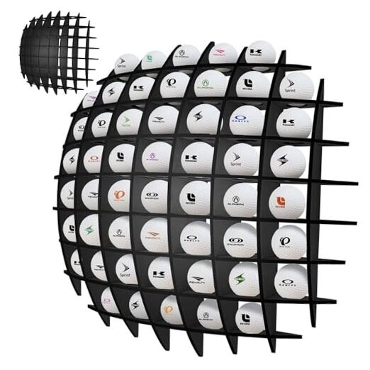 Golf Ball Display Case, Wood Golf Ball Display Rack up to 52 Balls, Golf Black