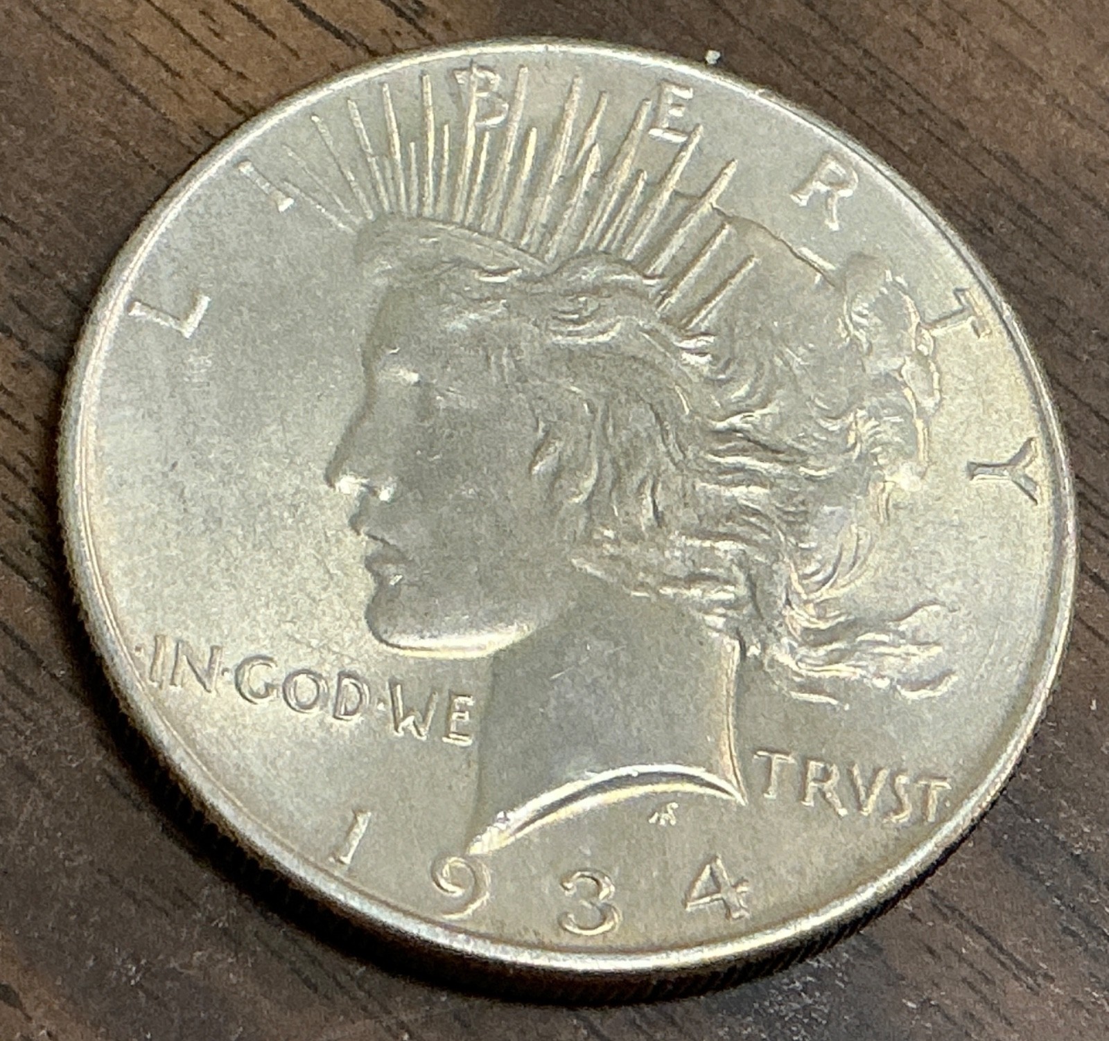1934 $1 Peace Silver Dollar - BU - Pale Toning.