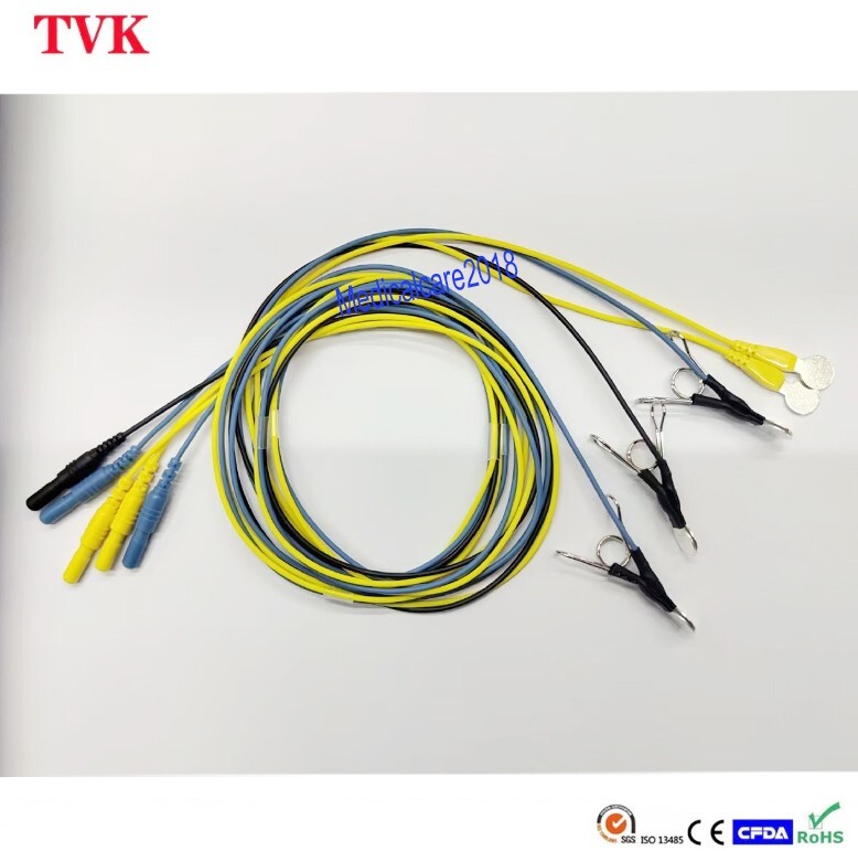 EEG Electrode Cables, Pure Silver Integrated flat(2p)+Ear Clip(3p) DIN1.5 Socket