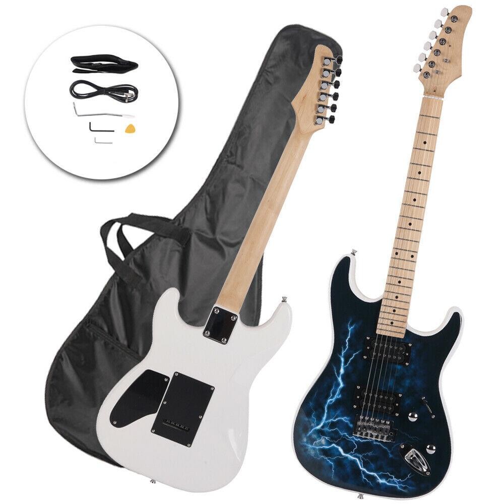 New 22 Frets Lightning Style Basswood Beginner GST Electric Guitar w/ Bag White