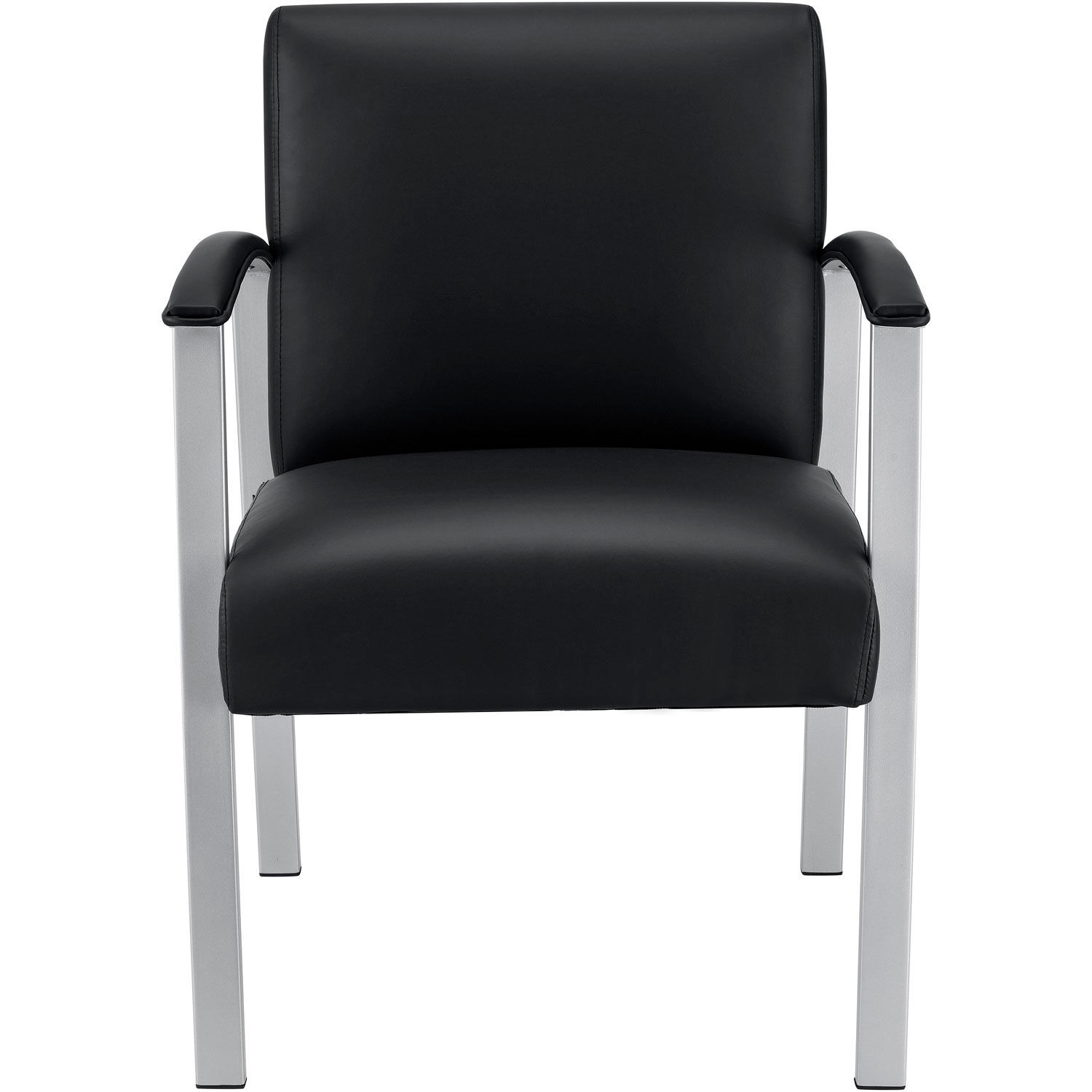 Synthetic Leather Reception Chair With Arms Black W/ Silver Frame