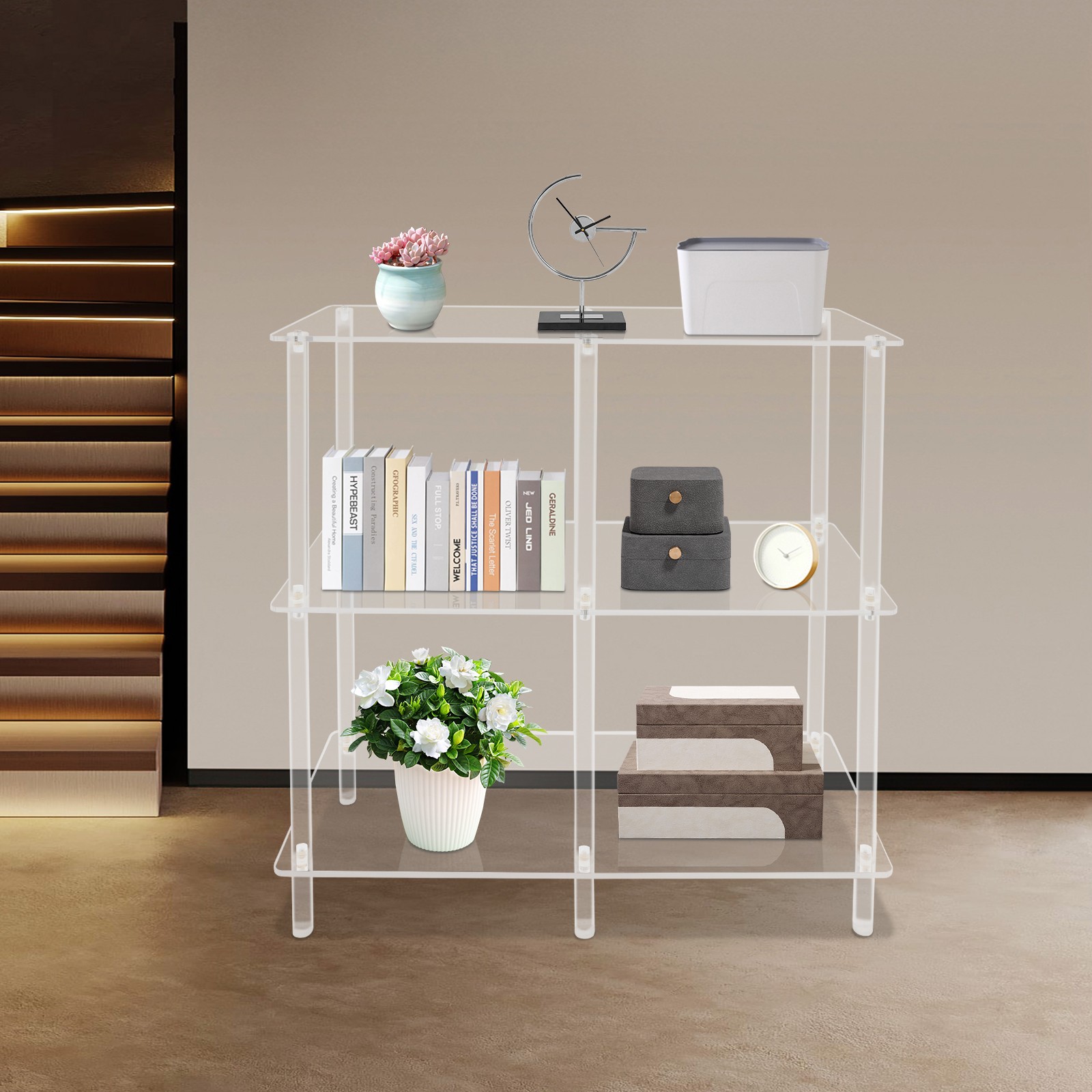 Acrylic Table, Small Entryway Table with Open Shelves, Clear Entry Table